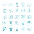 Online doctor, physician technology consultant medical icons set, line style icon