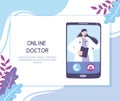 Online doctor, practitioner video calling on a smartphone, medical advice or consultation service