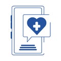 Online doctor smartphone connected medical care blue line style icon
