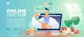 Online Doctor and Telehealth concept banner. Video call with doctor via online technology in your own home