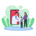 Online doctor visiting patient vector illustration concept, patient consultation to the doctor via smartphone, Digital health conc