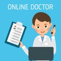 Online doctor. Young specialist holding medical clipboard. Concept with online medical consultation. Healthcare services. Ask a