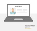 Online doctors blog on laptop, Healthcare consultation, hospital digital communication. Web applicaation for nurse, doctor,