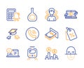 Online documentation, Calculator alarm and Ab testing icons set. Throw hats, Cognac bottle and Group signs. Vector