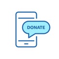 Online Donate on Phone Line Icon. Web Mobile Giving Money and Assistance Linear Pictogram. Internet Donate Outline Icon