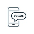 Online Donate on Phone Line Icon. Web Mobile Giving Money and Assistance Linear Pictogram. Internet Donate Outline Icon