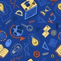 Hand drawn seamless pattern of online education. Vector doodle illustration for e-learning. Royalty Free Stock Photo