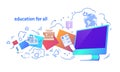 Online education for all e-learning concept knowledge database horizontal banner sketch doodle Royalty Free Stock Photo