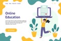 Online education banner with a girl holding laptop