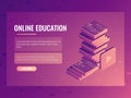 Online education banner, isometric vector electronic courses and tutorials, digital books