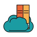 Online education, cloud computing storage knowledge, website and mobile training courses line and fill icon