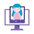 Online education computer website student girl class cartoon