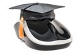 Online education concept, computer mouse with graduation cap. 3D rendering Royalty Free Stock Photo