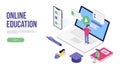 Online education concept. 3d isometric flat banner design. For web, infographic or print. Vector illustration Royalty Free Stock Photo