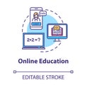 Online education concept icon. E learning with laptop. Internet workshops and masterclasses. Remote learning idea thin