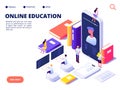 Online education concept. Internet class training and on-line course. Educate on distance. Isometric vector illustration