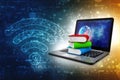 Online education concept - laptop computer with colorful books. 3d rendering Royalty Free Stock Photo