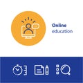 Online education concept line icons, internet learning courses, distant studying