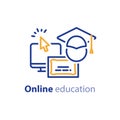 Online education concept line icons, internet learning courses, distant studying Royalty Free Stock Photo