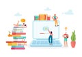 Online Education Concept with Students Characters Learning on Webinar. E-learning Technology Internet Library Graduation Royalty Free Stock Photo