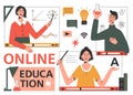 Online Education Concept. Training, Courses, Learning, Video tutorials. Online teachers. Lettering Composition. Minimalistic Flat