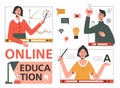 Online Education Concept. Training, Courses, Learning, Video tutorials. Online teachers. Lettering Composition. Minimalistic Flat