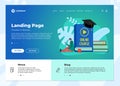Online education course landing page template. E-learning web design mock up with student teenager and play video sign Royalty Free Stock Photo