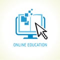 Online education digital school book and cursor vector logo Royalty Free Stock Photo