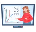 Online education. E-learning, home schooling. Students learn math with distance lecture on laptop