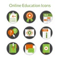 Online education or e-learning icons, video tutorials, distance courses.