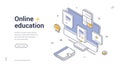 Online Education and E-Learning Technology Isometric Banner Vector Web Illustration Royalty Free Stock Photo