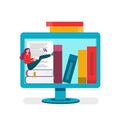 Online education, E-library, online reading, internet bookstore, remote training classes service. Vector illustration