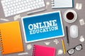 Online education elearning vector banner. Elearning online education text in tablet`s screen