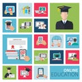 Online Education Flat Icons vector design illustration Royalty Free Stock Photo
