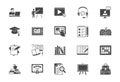Online education flat icons. Vector illustration included icon as internet, video, audio personal study silhouette Royalty Free Stock Photo