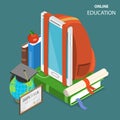 Online education flat isometric low poly vector concept