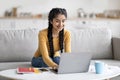 Online Education. Happy Young Indian Female Study With Laptop At Home Royalty Free Stock Photo