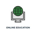 online education icon. video course, scholarship, graduation degree certificate, writing test concept symbol design, global
