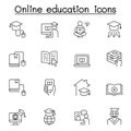 Online education icons set in thin line style Royalty Free Stock Photo