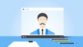 Online Education Illustration With Abstract Web Browser And Business Coach On Video Player. Flat Vector Concept Royalty Free Stock Photo