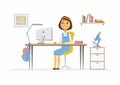 Online education - illustration of girl student at home computer