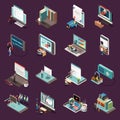 Online Education Isometric Icons Set