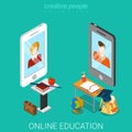 Online education knowledge phone flat 3d isometric vector Royalty Free Stock Photo