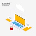 Online education laptop cloud service isometric