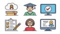 Online Education and Learning Concept with Graduation and Testing Icons Royalty Free Stock Photo