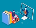 Online education and learning research. Isometric college research concept