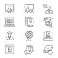 Online education line icons set. Black vector illustration. Editable stroke.