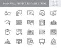 Online education line icons. Vector illustration included icon as internet, video, audio personal study outline