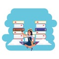 Online education millenial student book stacks splash frame