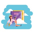 Online education millennial student cloud books Royalty Free Stock Photo